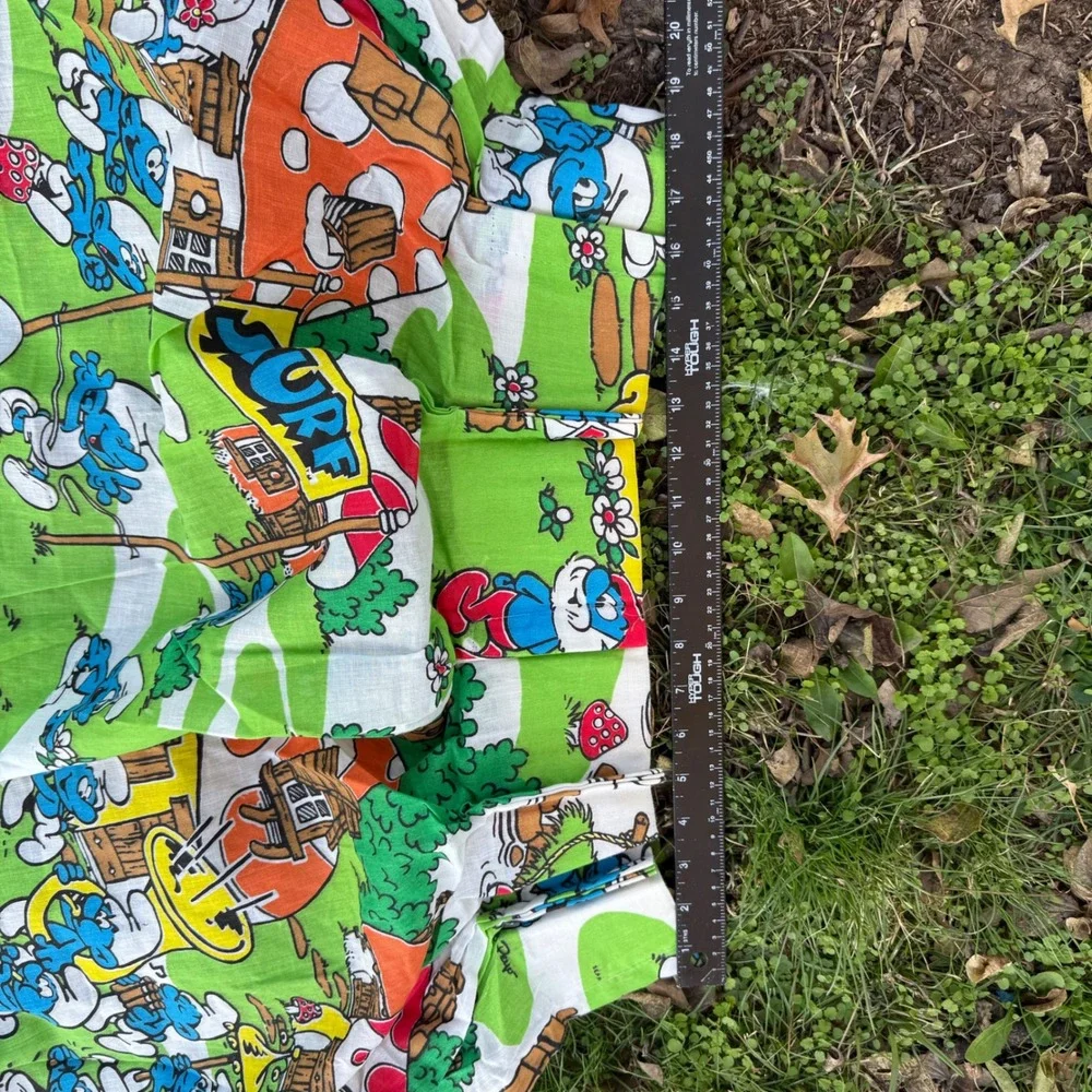 Vintage 70s Smurfs‎ Curtain Set 2 Valances 2 Long Curtians 2 Short Cartoon Retro